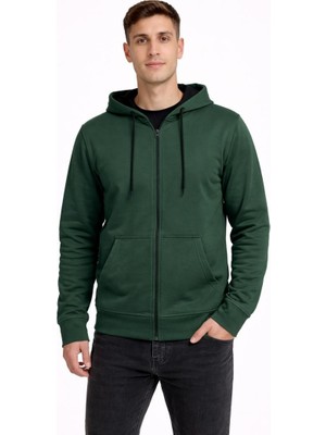 Axxel Erkek Haki 2 Iplik Fermuarlı Kapüşonlu SWEATSHIRT-W1084