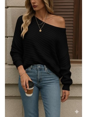 Livizmir Moda Kadın Uzun Kollu Tek Omuzu Açık Triko Bluz