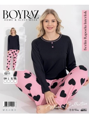 Hazego Boyraz 0211 Kadın Raporlu Uzun Kol Pijama Takımı
