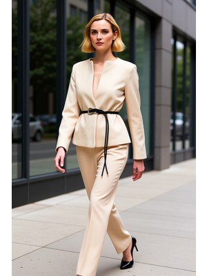 Benerly Kadın Bisiklet Yaka Standart Kol Düz Desenli Kaşe Ceket Fonksiyonel Dayanıklı Kaliteli Şık