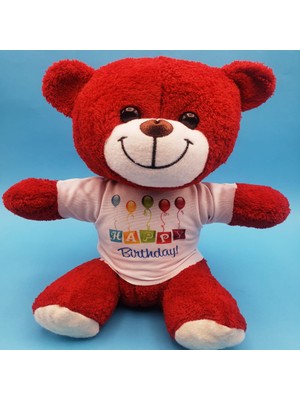 İlk El Grup Happy Birthday Tişörtlü Peluş Kırmızı Ayıcık (IEG34)