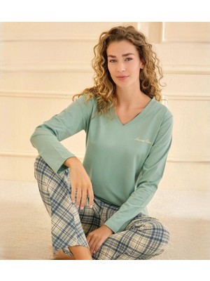 Hazego Mihra 90759 Kadın V Yaka Uzun Kol Pijama Takımı
