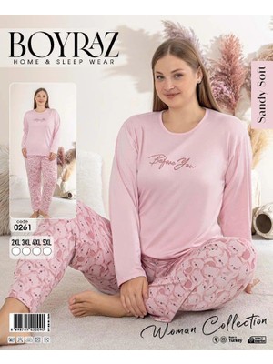 Hazego Boyraz 0261 Kadın Sandy Battal Uzun Kol Pijama Takımı
