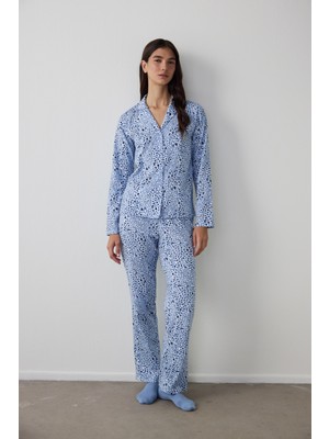 Penti Mavi Leila Gömlek Pantolon Pijama Takımı