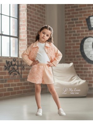 My Lusa Baby Bingül Kız Çocuk 3’lü Gül Detaylı Takım – Ceket, Penye ve Şort | 2-5 Yaş