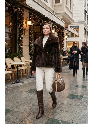 Lela Oversize Fit Geniş Yaka Astarlı Kürk Bayan Kürk 497AFRA