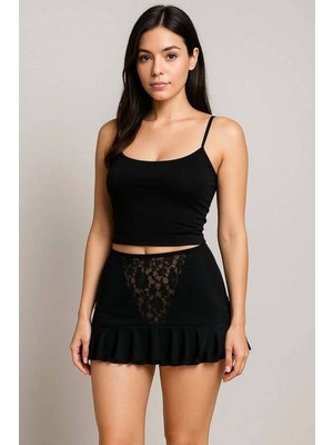 Hazego Dantel Detaylı Pileli Mini Etek