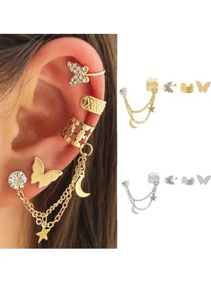 Sevas Gold Kadın Altın Renk 4 Lü Set Kıkırdak Küpe