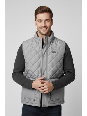 Elevli Erkek Dik Yaka Ince Şişme Yelek Gri