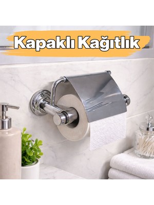 Badem10 Kapaklı Kağıtlık Krom Gümüş Banyo Tuvalet Aksesuarı Duvara Monte Paslanmaz Modern Tasarım