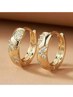 Sevas Gold Altın Renk Kadın Taşlı Bohem Tasarım Halka Küpe