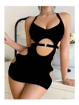 Hazego Desenli Transparan Mini Elbise