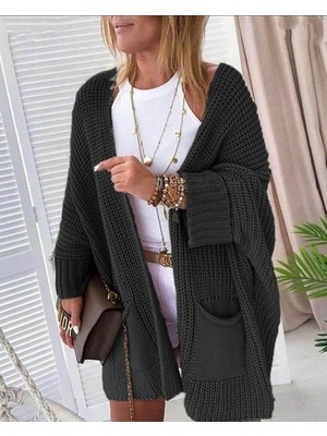 Etiler Collection Kadın Oversize Kalıp Cep Detay Salaş Triko Hırka