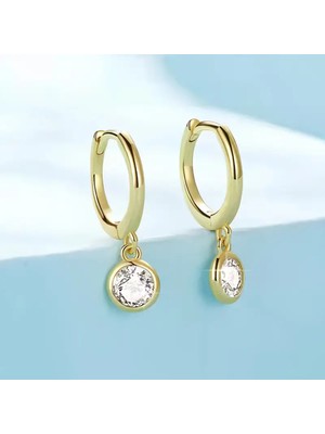 Sevas Gold Kadın Altın Renk Mini Sallantılı Yuvarlak Taşlı Küpe