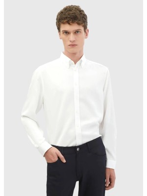 Ramsey Beyaz Düz Dokuma Casual Gömlek