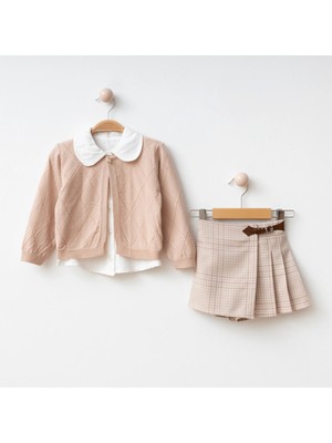 Ece I Triko Hırka, Gömlek ve Etek Görünümlü Şort 3'lü Kombin I 2-5 Yaş
