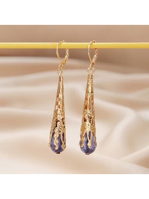 Sevas Gold Altın Renk Kadın Blue Topaz Renkli Taşlı Küpe