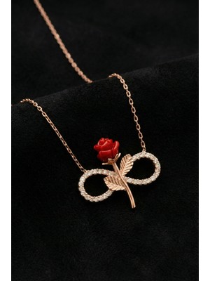 Roza Silver Zirkon Taşlı Rose Gül Motifli Sonsuzluk Gümüş Kolye