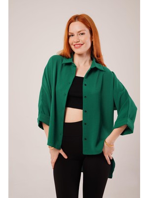 Wmpulse Kol Katlama Detaylı Zümrüt Yeşili Gömlek
