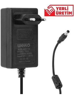 Weko 12 Volt - 3 Amper - 36 Watt 5.5*2.5 Uçlu Plastik Kasa Priz Tip Adaptör