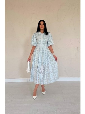 Wmpulse Mint Kemerli Balon Kollu Elbise