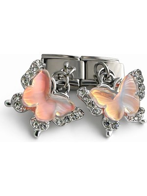 Poseidons Jewellery Taşlı Kelebek Figürlü Italyan Charm | Görünümlü Sallantılı Bileklik Ucu