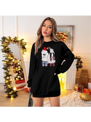 Wmpulse Kadın Uzun Kollu Bisiklet Yaka Desenli Viskon Iki Iplik Elbise