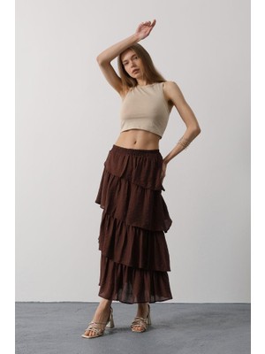 Wmpulse Katlı Kesim Uzun Etek - Kahve