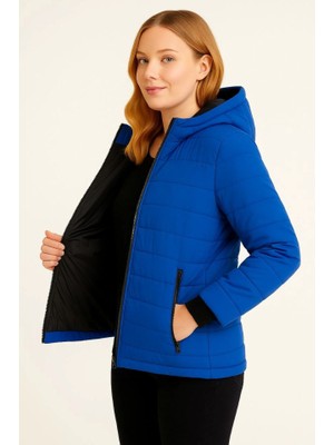 Wmpulse Şişme Kapüşonlu Fermuarlı Mont Su Itici Kapitone Astarlı Kumaş Cepli Kışlık Rahat Kalıp  - Saks Mavisi