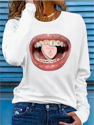 Wmpulse Kadın Uzun Kollu Bisiklet Yaka Baskılı Viskon Bluz