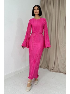 Wmpulse Fuşya Ispanyol Kol Piliseli Elbise