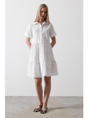 Wmpulse Kısa Kol Düğmeli Elbise - Beyaz