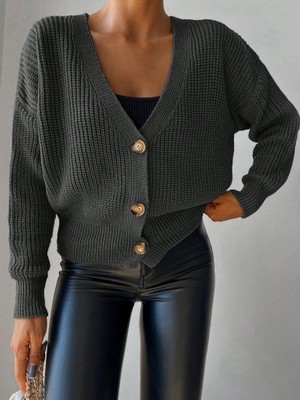 Wmpulse Kadın Uzun Kollu Düğme Detay Triko Bluz