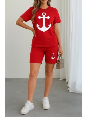 Wmpulse Kadın Kısa Kollu Çapa Baskılı Viskon Ikili Takım