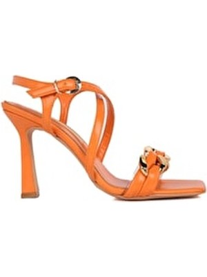 Lescarpe 806 Kadın Topuklu Ayakkabı Yüksek Tabanlı Şık Portakal Rengi Tasarım