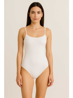 Sedef Yıldızı Kadın Çıtçıtlı Badi Beyaz Pamuklu