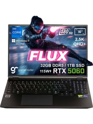 GameRaider FLUX GR16 Intel Core i7-14650HX 32GB DDR5 1TB SSD RTX 5060 8GB 115W 16 inç 2.5K QHD+ 180Hz W11 Home Gaming Laptop