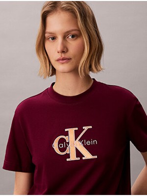 Calvin Klein Kadın Ss Klasik Monologo Metalik T-Shirt
