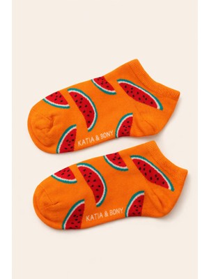 Kız Çocuk Meyve Desenli Patik Çorap Turuncu