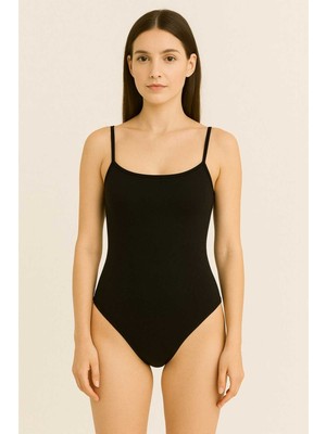 Sedef Yıldızı Kadın Çıtçıtlı Badi Siyah Pamuklu