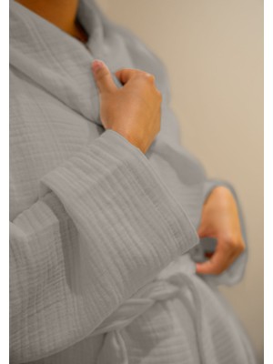 Monolisse Pamuk 4 Kat Müslin Ünisex Kapşonsuz Bornoz Gri S/m