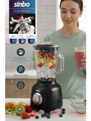 Sinbo SHB-7516 Turbo Blender 1.5 Litre Cam Hazne 350W Güçlü Fonksiyonlar ile Smoothie Hazırlama