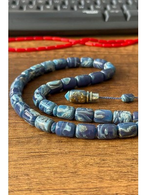 Tesbihkenti Eşsiz Renk Ahengi Ebruli Simli Sıkma Kehribar Tesbih