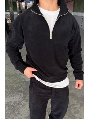 Mass Plus Unisex Slimfit Yarım Fermuarlı Dik Yaka Polar Sweatshirt