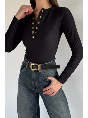 Gülseli Kadın Gold Çıtçıtlı Kendinden Çizgi Desenli Bluz P-00019826