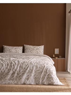 Madame Coco Feuille Tek Kişilik %100 Pamuk Ranforce Baskılı Nevresim Takımı - Bej