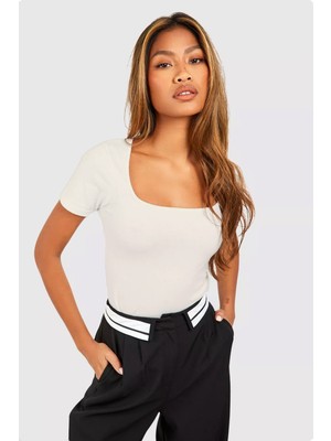 Rooted Kadın,ekru Kısa Kollu Derin Havuz,yuvarlak Yaka Penye T-Shirt & Bluz