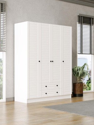 Kuzey Life Elegante Modern Tasarımlı Membran Kapaklı 4 Kapılı Gardırop (52 cm Derinlik)
