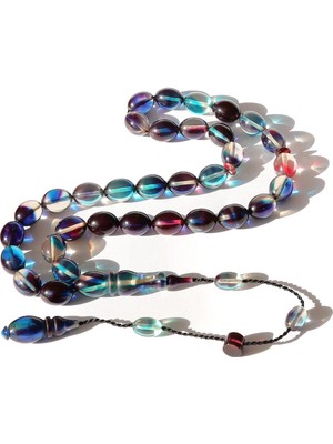 Tesbihkenti Usta Işçilik Alacalı Mavi Sistemli Ateş Kehribar Tesbih