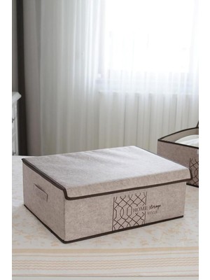 Gfc Life Store Keçe Çok Amaçlı Kapaklı Düzenleyici Kutu 50 x 40 x 19 cm (Baza, Bej)
